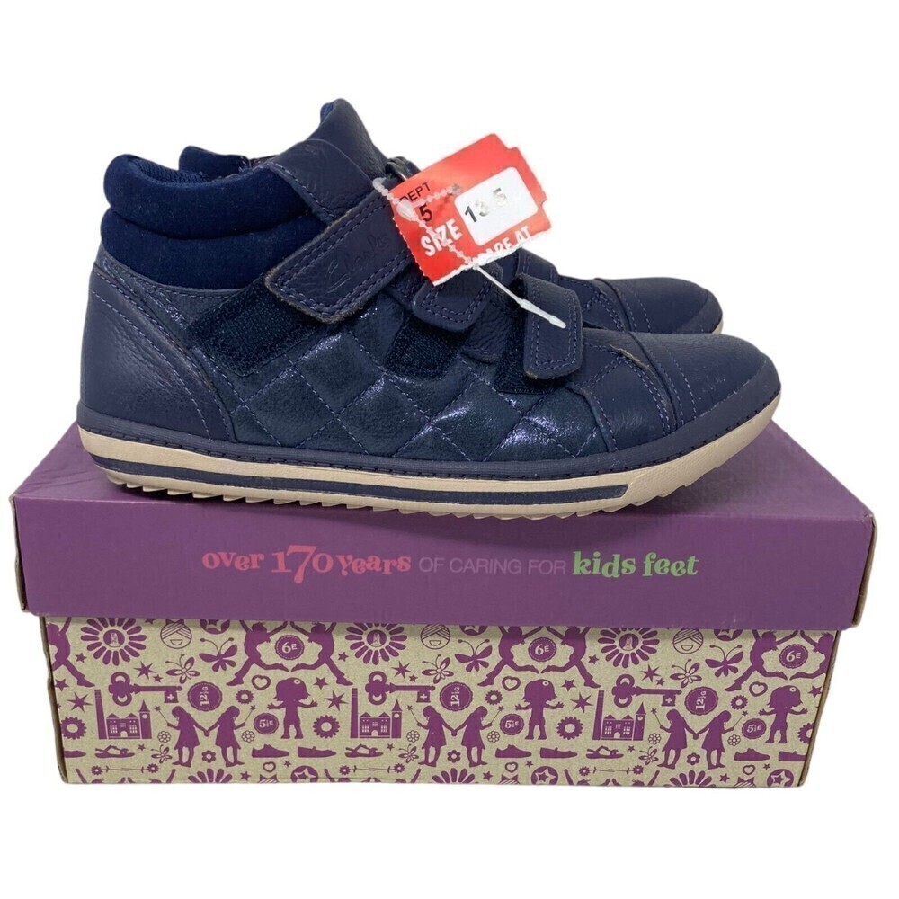 Clarks Boys Blue Epsieprize Sneakers 13.5 M Leather New With Defects